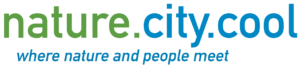 nature.city.cool green and blue san serif font logo and "where people and nature connect" tagline